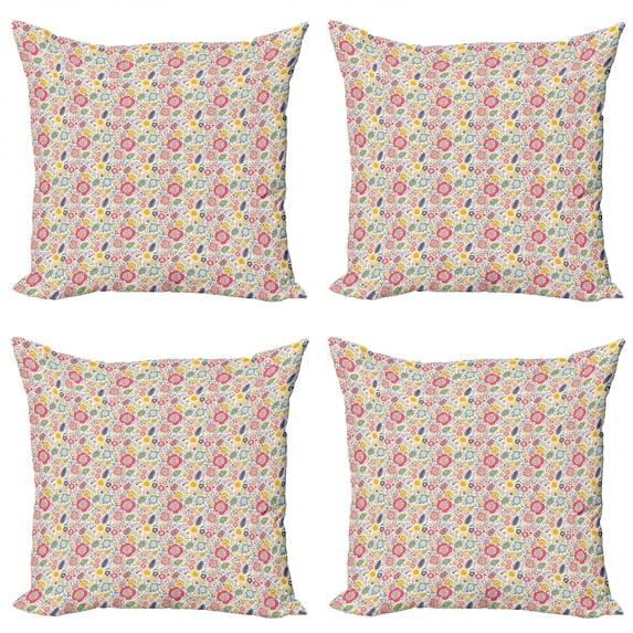 Ambesonne Colorful Throw Pillow Cover 4 Pack, Summer Nature Doodle, 16", Multicolor