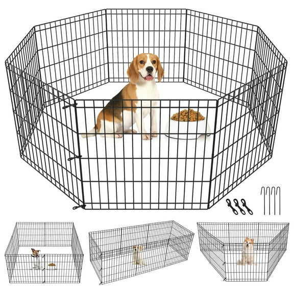 XYTREW 24" Dog Playpen Crate 8 Panel Fence Pet Play Pen Exercise Puppy Kennel Cage Yard