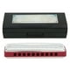 thumbnail image 1 of Armónica de blues BRI de acero inoxidable 10 agujeros color Rojo, 1 of 10