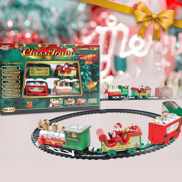 Juego de tren de juguete, juego de tren navideño, vías férreas, batería abierta