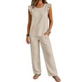thumbnail image 6 of HAYIMI Womens Plus Size Outfits Sets 2 Pieces Elegant Casual Fly Sleeve Shirts Tops And Trousers Lightweight Comfortable Everyday For Warm Weather Modern Relaxed Fit Solid Color Classic Clothing Sets, 6 of 7