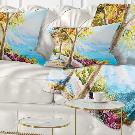 Designart House and Sea in the Fall - Landscape Printed Throw Pillow - 12x20