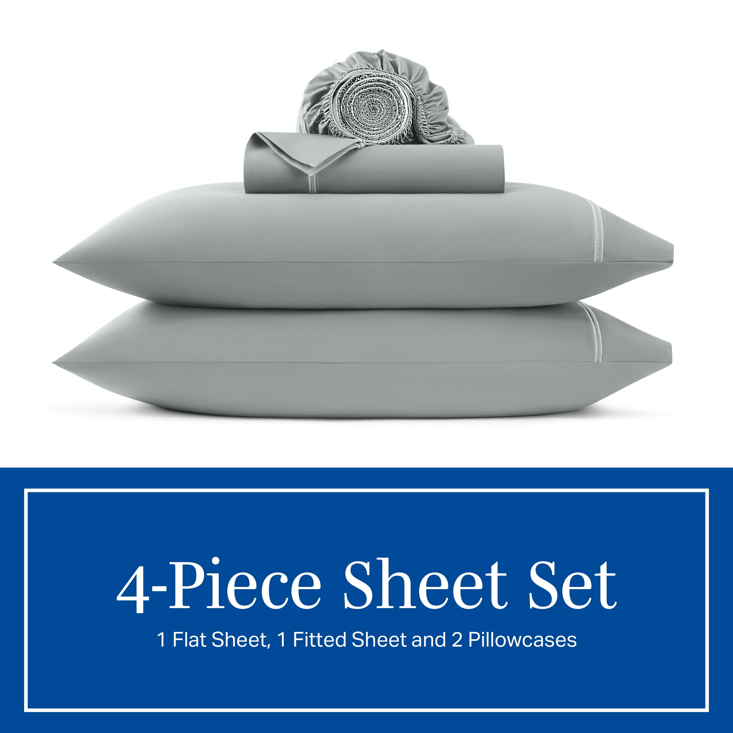 Wamsutta 1846 4-Piece 650 Thread Count Gray Flannel Egyptian Giza Cotton Sateen Bed Sheets, King-Deep Pocket