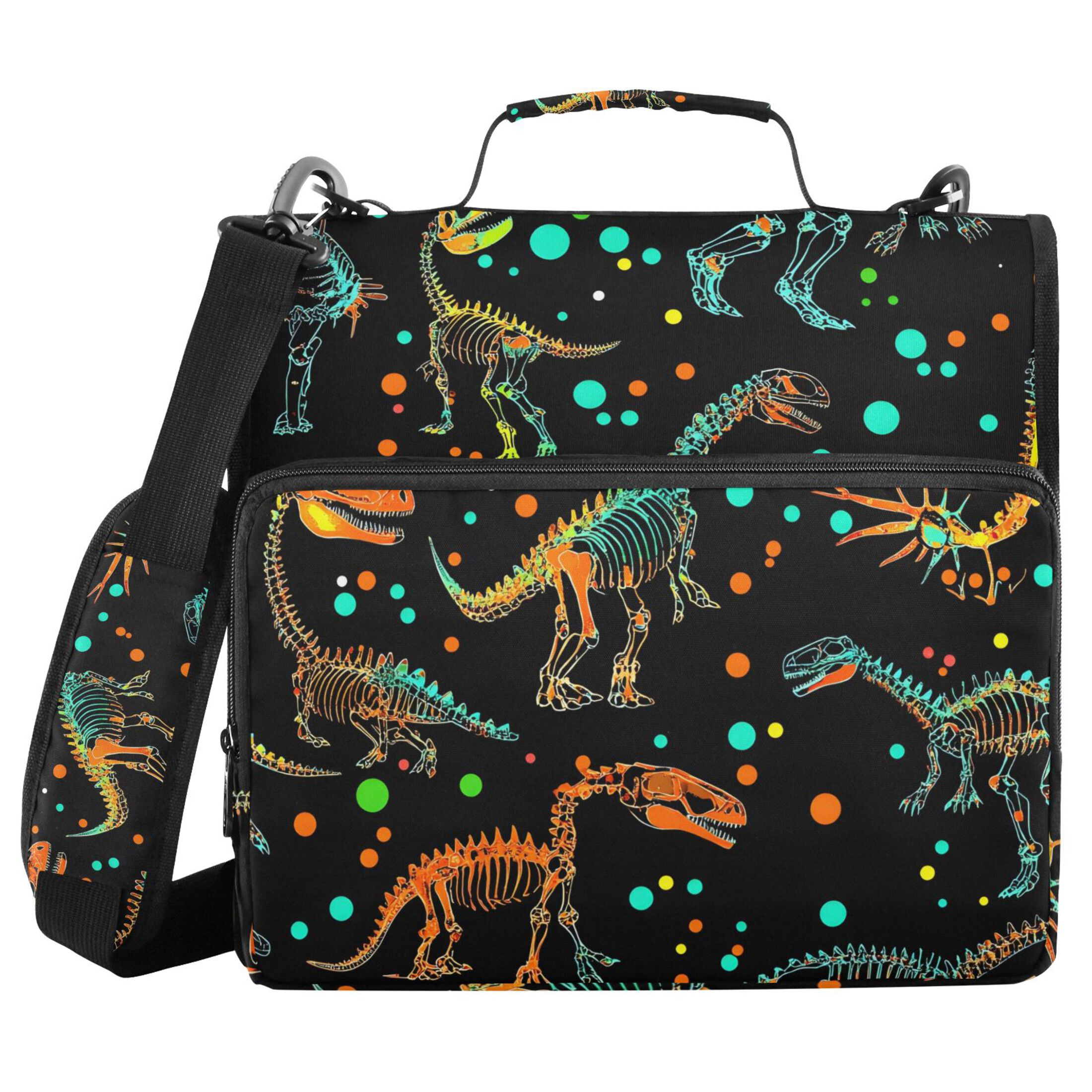 ALAZA Zipper Binder Cartoon Dinosaur 3 Ring Trapper Keeper File Folder Organizer Bag