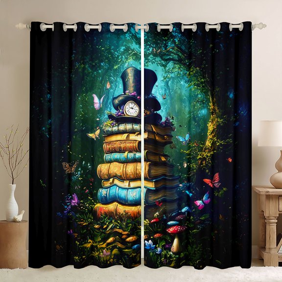 Castle Fairy Vintage Books Black Out Curtains,Butterfly Curtains Pack of 2 (42x63 Each)