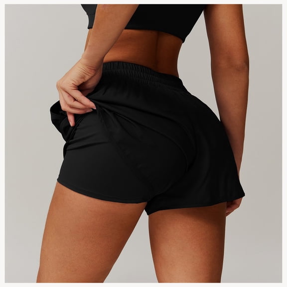 LYMAYTER Women Running Short High-Waisted Elastic Waistband 2 in 1 for Yoga Sweat Shorts with Pockets S-XL