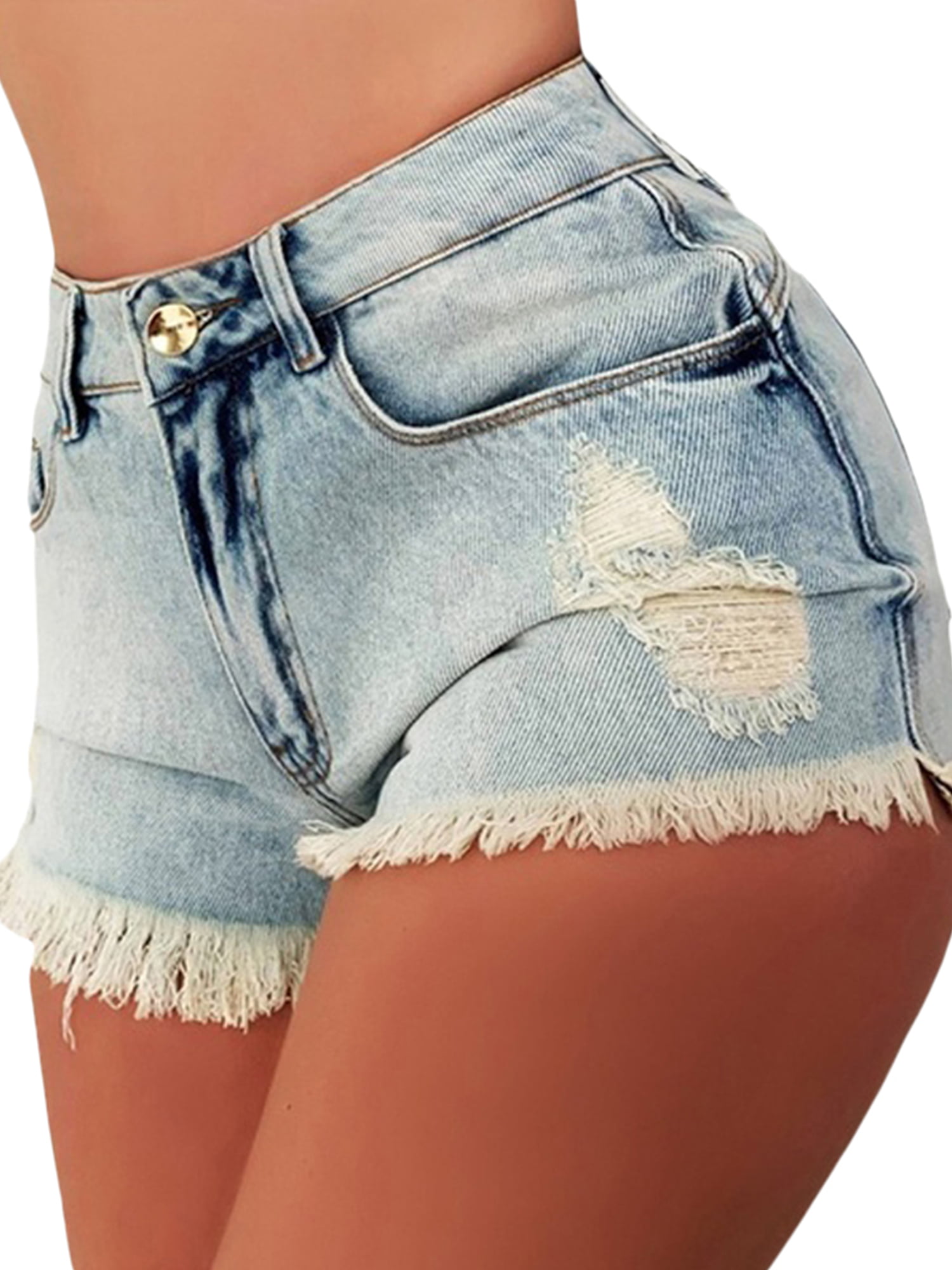 Ladies Womens Summer Denim Shorts Stonewash Blue Buttoned Hot Pants Jeans Retro 