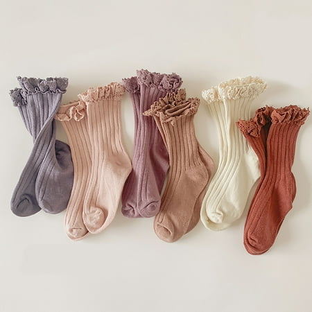 

NECHOLOGY Children s Socks Vintage Lace Solid Color Double Needle Children s Socks Girls Spring Autumn Mid Thigh Socks Girl Bundle Socks C 5-8 Years Toddler