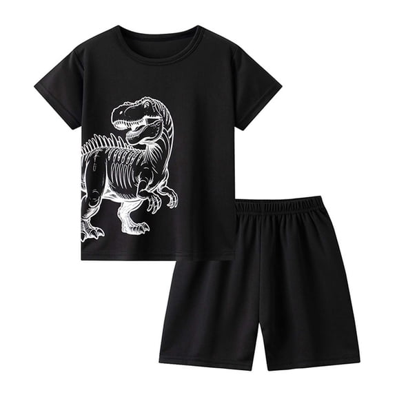 ZHANGDER Baby Boy Girl Outfit Cartoon Summer Short Sleeve T-Shirt Tops Shorts Set Cool Short Sets, Black 9-10 Years