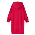 thumbnail image 4 of Hoodie Sweatshirt Dress, Knee Length Long Pullover with Split, Plush Material for Fall & Winter, Red M, Size S-XXL, 4 of 7