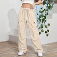 thumbnail image 4 of Edvintorg Cargo Pants for Women Lightweight Casual Loose Fit Elastic Waisted Wide Leg Trousers with Drawstring Beige M, 4 of 7