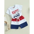 thumbnail image 3 of Suealasg Kids Baby Boys 4th of July Clothes Toddler Boys Independence Day Outfits Letter Print Crew Neck Short Sleeve T-Shirts Tops and Shorts 2Pcs Summer Clothing, 3 of 8