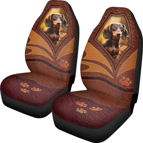 POLERO Dachshund Leather Vehicle Seat Covers for Men, 2 Pack Auto Front Seats Protector Removable Elastic Front Seat Cover