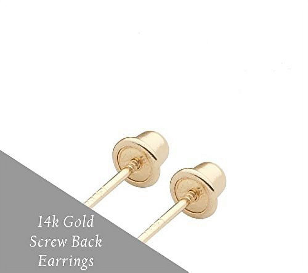 14k Yellow Gold Cubic Zirconia Princess Cut Stud Earrings with Screw Backs