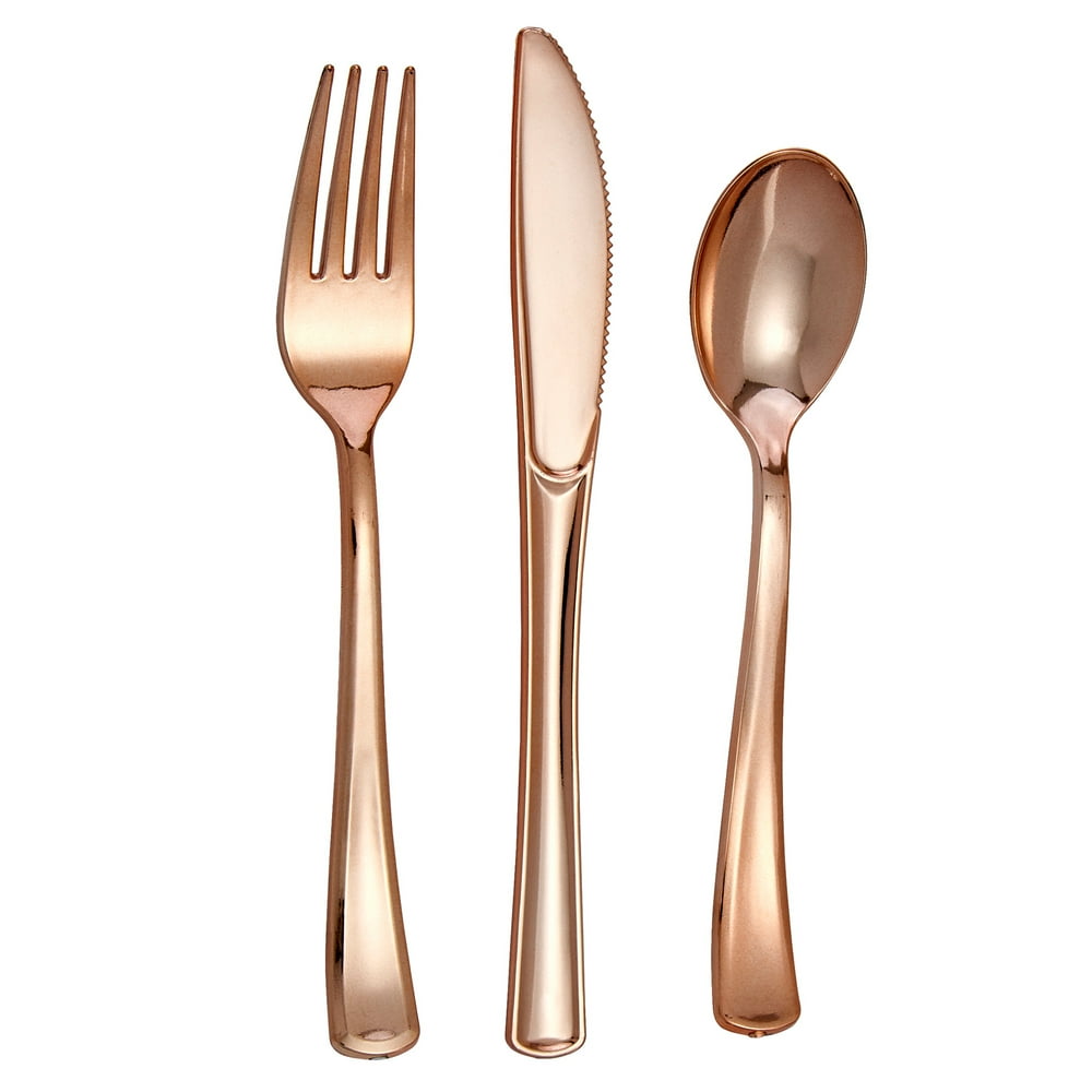 Host & Porter Rose Gold Plastic Cutlery, 300 Combo, 100 Plastic Forks