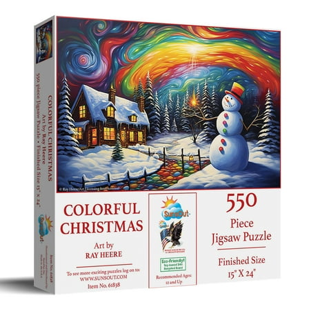 SUNSOUT INC - Colorful Christmas - 550 pc Jigsaw Puzzle by Artist: Ray Heere - Finished Size 15" x 24" - MPN# 61838