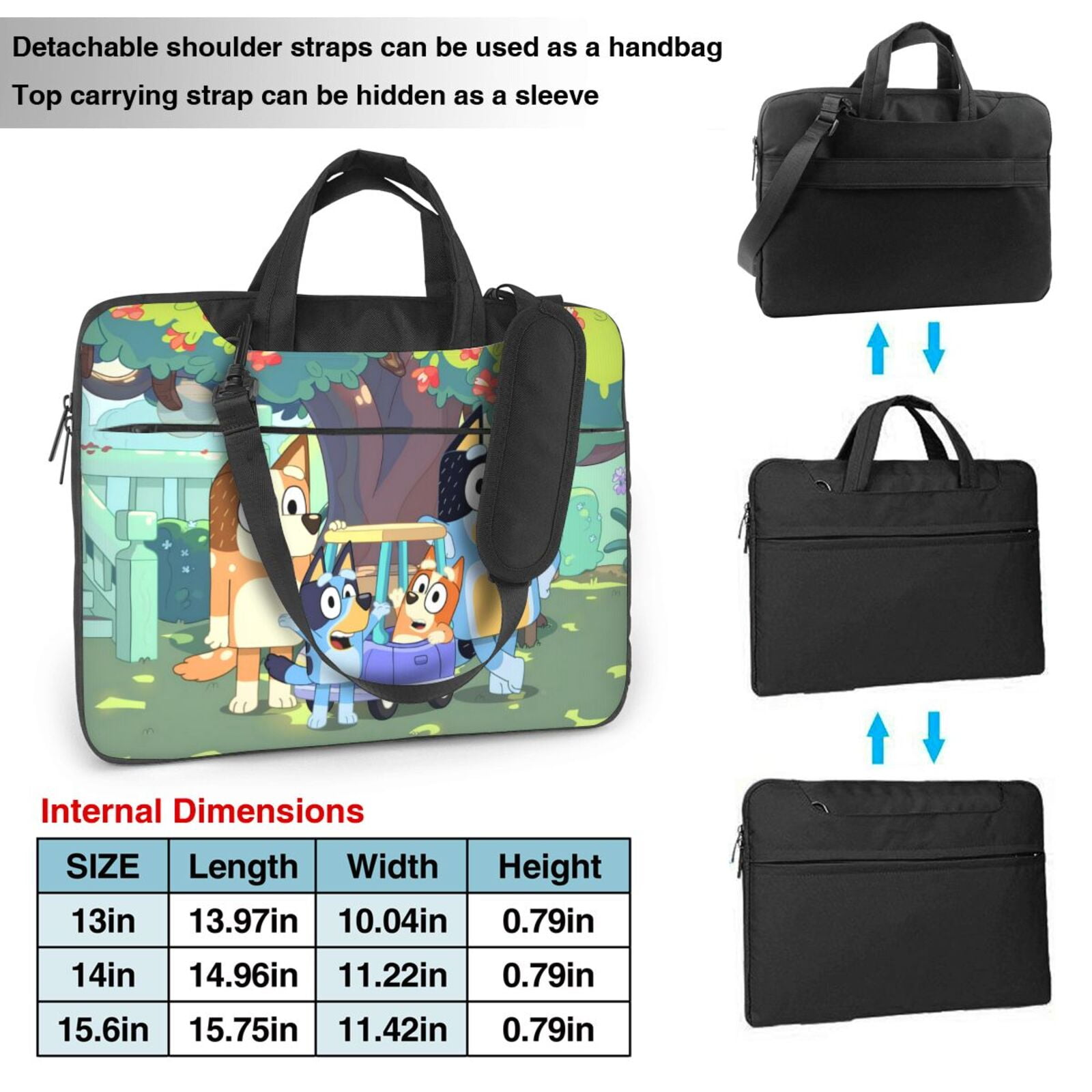 Kowoue Bluey Pattern Ultra-Thin Laptop Bag – Lightweight Shoulder Briefcase with Carry Handle, and Adjustable Strap, Fits 13-15.6-inch Laptops