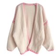 thumbnail image 4 of MPWEGNP Cardigan Tricoté Col en V Automne et Hiver Style Universitaire Ample Rose1 m, 4 of 7