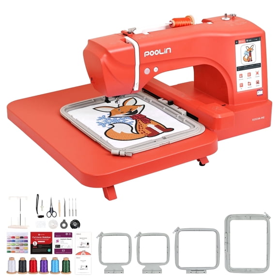 Poolin EOC06RE Embroidery Machine, 7.9" x 11" Large Embroidery Area, 7" Touchscreen, WiFi Computerized Embroidery Machine for Home & Small Business