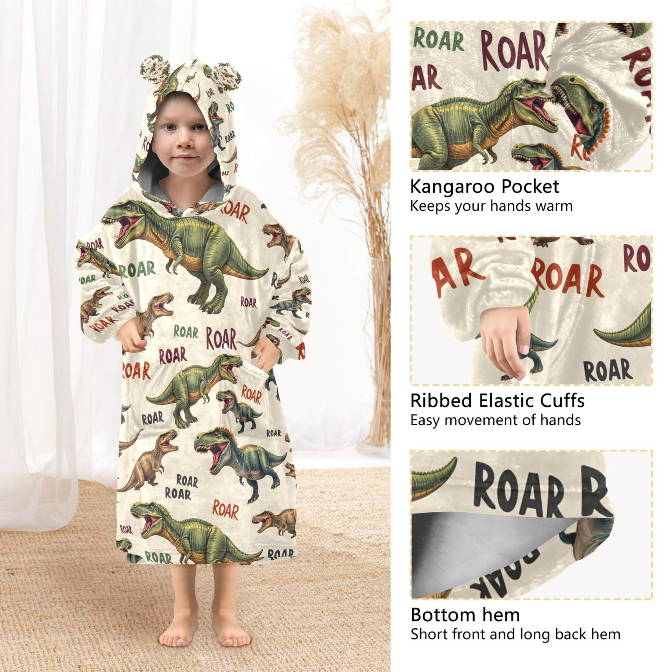 joogoo Blanket Hoodie for Cartoon Dinosaur-d1 Oversize Sweatshirt 3-14 YR L
