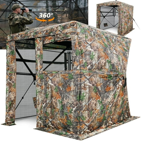 GIKPAL 2-3 Person Hunting Blind - 360° See Through Design with Magnetic Door & Silent Sliding Windows Portable Ground Blind for Deer & Turkey Hunting (Includes Carry Bag)
