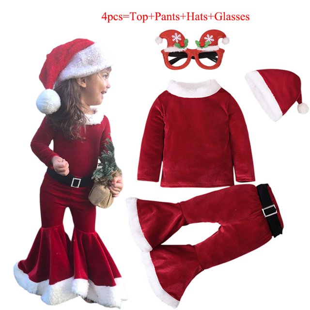 Disfraz de Papá Noel de manga larga para niñas, traje de terciopelo con fondo de campana, fiesta de carnaval, Navidad, 2 a 10 años, 2024