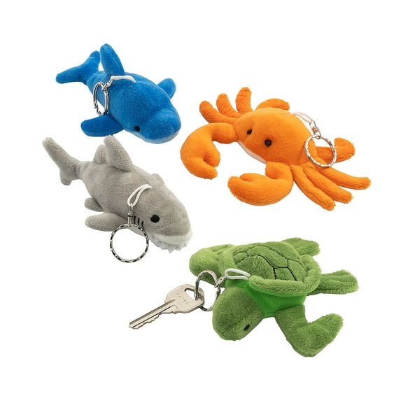 Fun Express 4 3/4" Mini Sea Animals Stuffed Characters Keychain Assortment - 12 Pieces