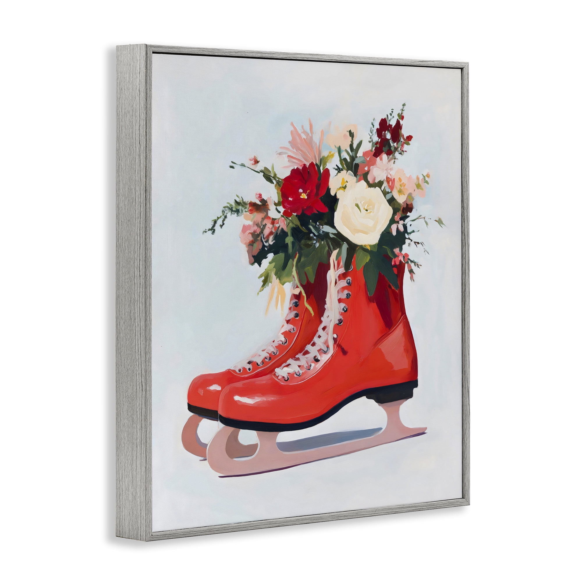 Stupell Industries Floral Ice Skates Gray Framed Giclee Art, design by The Prints Vibe