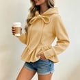 thumbnail image 4 of Qulqfy Hoodies for Women Fleece Winter Fall Hooded Soft Khaki Casual Ruffle Bow Pullover Long Sleeve Sweatshirt 2XL, 4 of 6