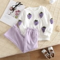 thumbnail image 3 of CPNG Toddler Kids Boys Girls Sportswear Set Cute Embroidery Cotton Linen Crewneck Pullover Tops Sweatpants Set Long Sleeve Sweatshirt T Shirt(Purple,2-3 Years), 3 of 8