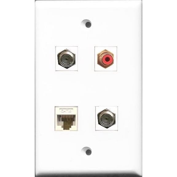 RiteAV 1 Port RCA Red 2 Port Coax Cable TV- F-Type and 1 Port Cat6 Ethernet White Wall Plate