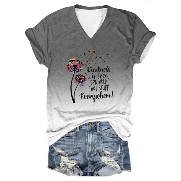 Tops Cortos para las Mujeres Día de la Independencia Impreso Suéter con Cuello en V Manga Corta, Top Casual para Primavera Verano