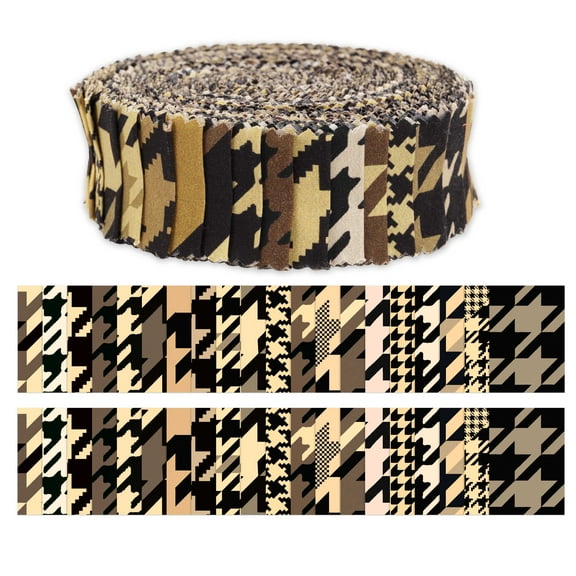 Soimoi 40Pcs Houndstooth Print Precut Fabrics Strips Roll Up 1.5x42inches Cotton Jelly Rolls For Quilting - Brown