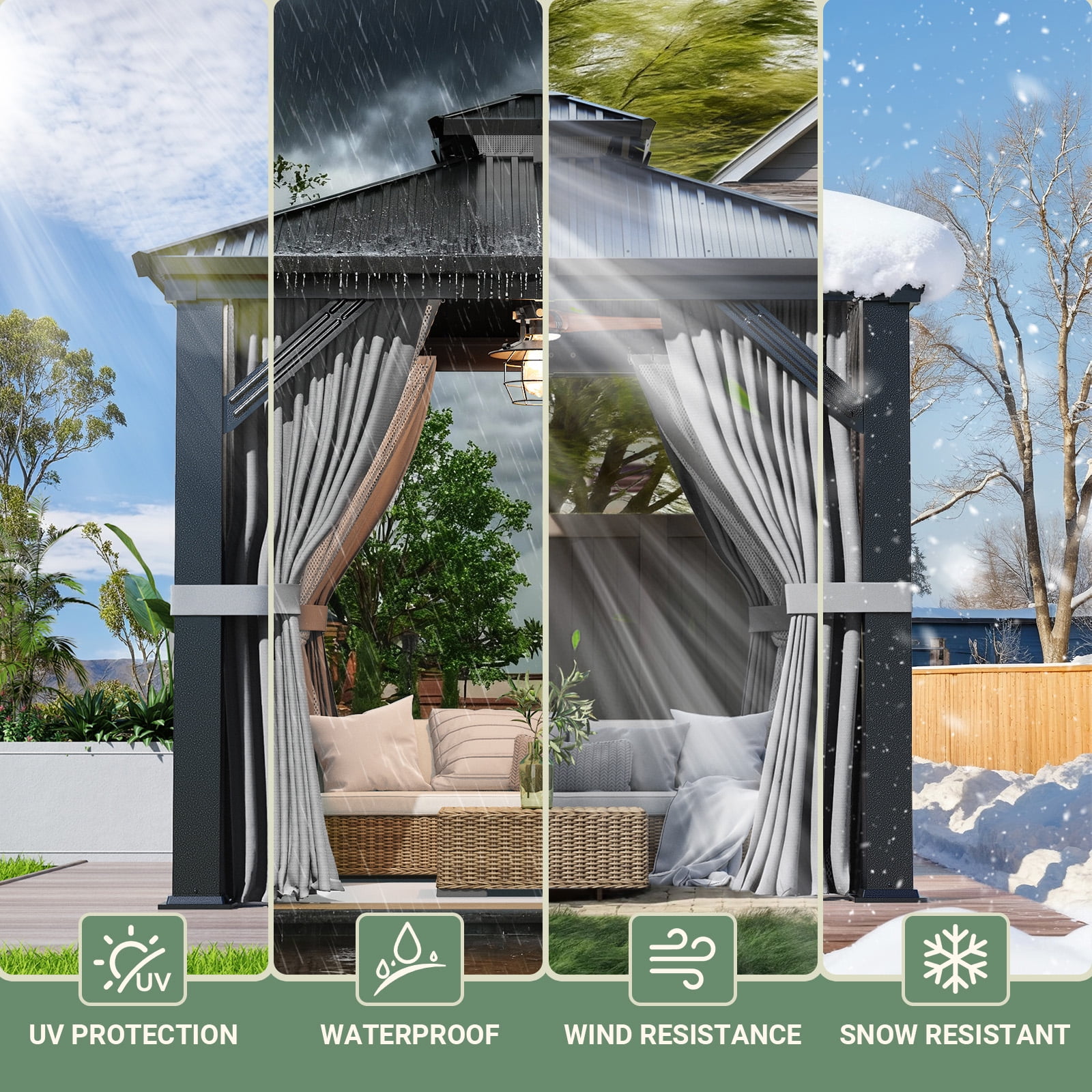 NETAJE 8x8 FT Hardtop Gazebo, Heavy Duty Gazebo with Aluminum Frame, Galvanized Steel Double Roof & Mosquito Net for Garden, Patio, Grey