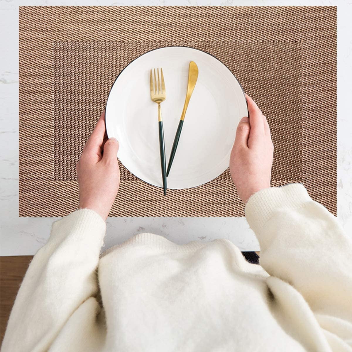 Placemats Vinyl Washable Table Mats Elegant Non-Slip Placemats for Dinner Table Set of 4 (Champagne)