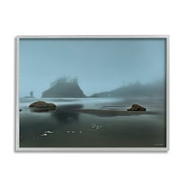 Stupell Industries Foggy Shore Landscape Landscape Photography Gray Framed Art Print Wall Art, 14 x 11