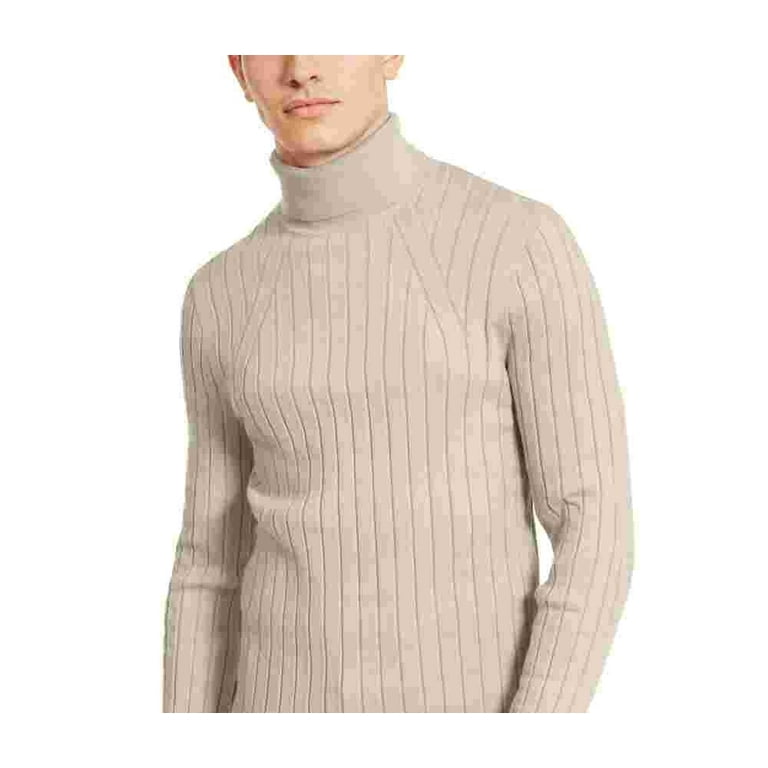 INC Mens Elite Ribbed Knit Pullover Turtleneck Sweater Beige S