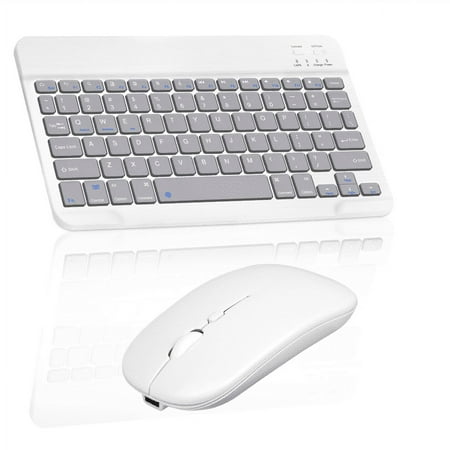 Rechargeable Bluetooth Keyboard and Mouse Combo Ultra Slim Full-Size Keyboard and Mouse for Samsung Galaxy Tab S7 FE and All Bluetooth Enabled Mac/Tablet/iPad/PC/Laptop - Stone Grey with Purple Mouse