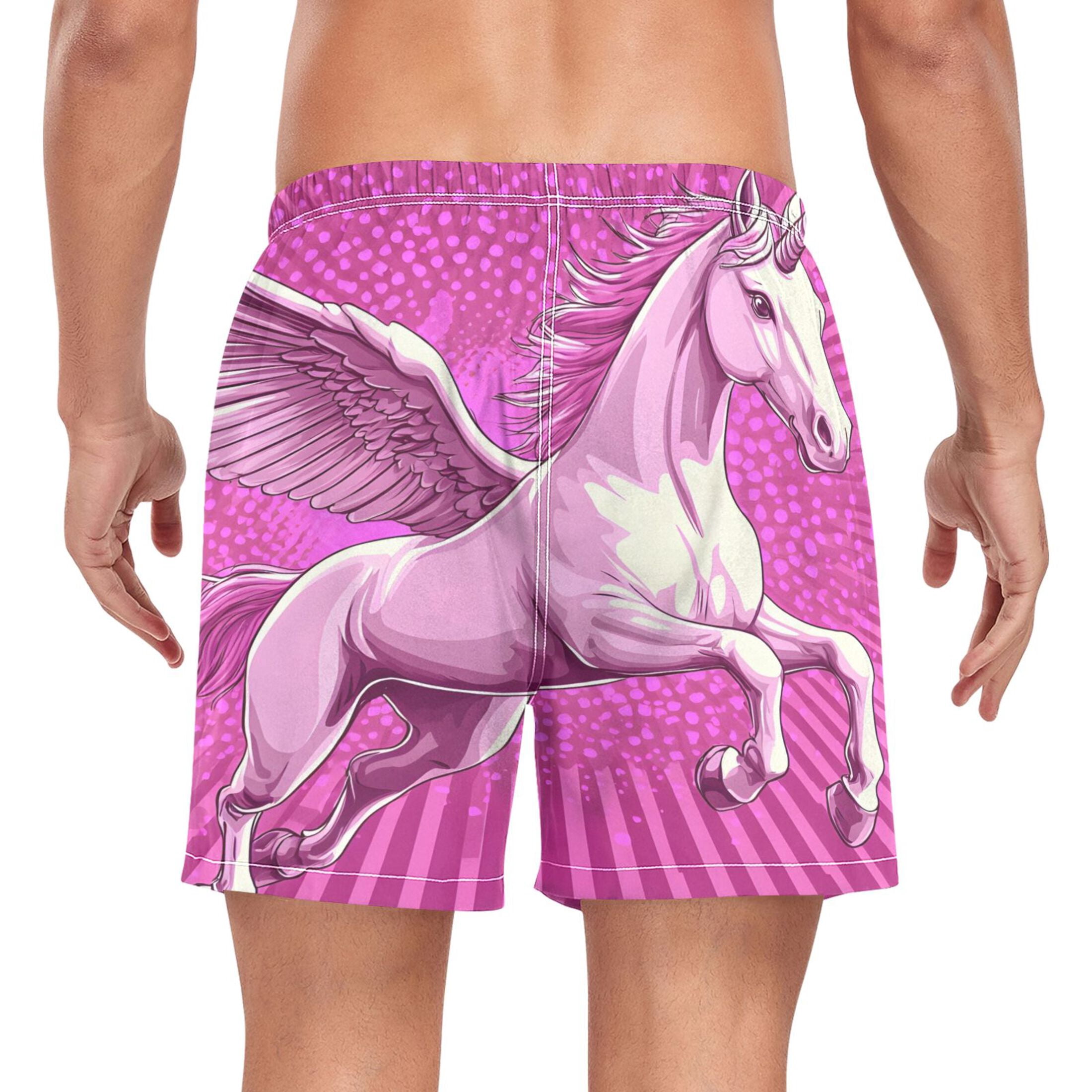 joogoo Men's Unicorn2 Swim Trunks with Liner Pocket Beach Shorts Large