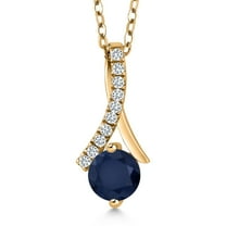 Gem Stone King 1.25 Ct Round Blue Sapphire 18K Yellow Gold Plated Silver Pendant