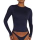 thumbnail image 1 of Blusa Mangas Largas Top cuello redondo ajustado básico mujer túnica corta traje de calle Kuymtek  Azul oscuro T S para Mujer, 1 of 6