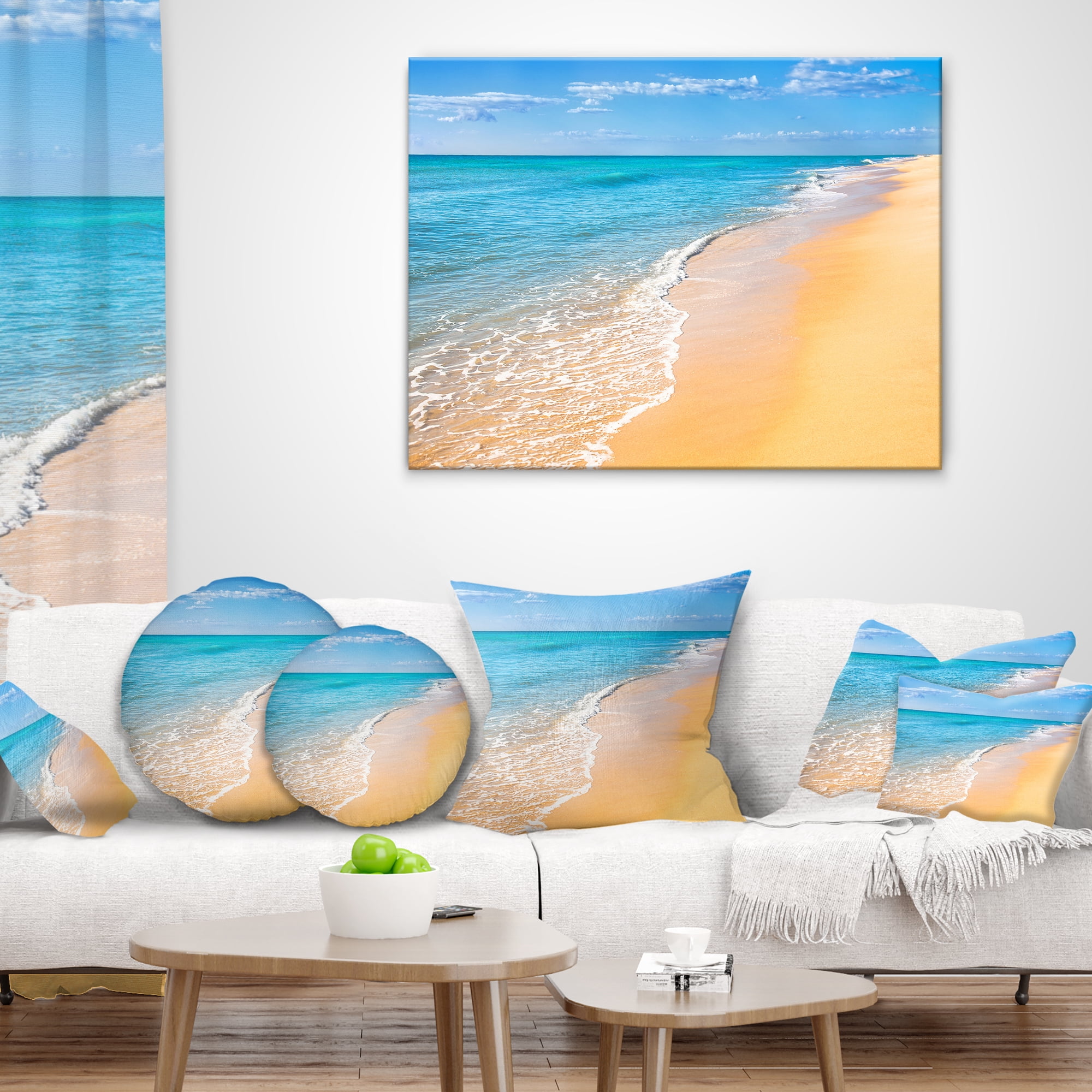 Designart Tropical Blue Sea and Sky - Seashore Photo Throw Pillow - 12x20