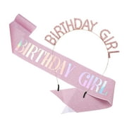 1 Set Birthday Girl Headband Tiara for Women Rhinestone Happy Birthday Accessories Rose Gold Tone Pink