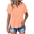 thumbnail image 3 of Dvprdro Womens Cotton Button Down Shirt Collared Short Sleeve Side Slits Loose Fit Casual Summer Top, 3 of 8