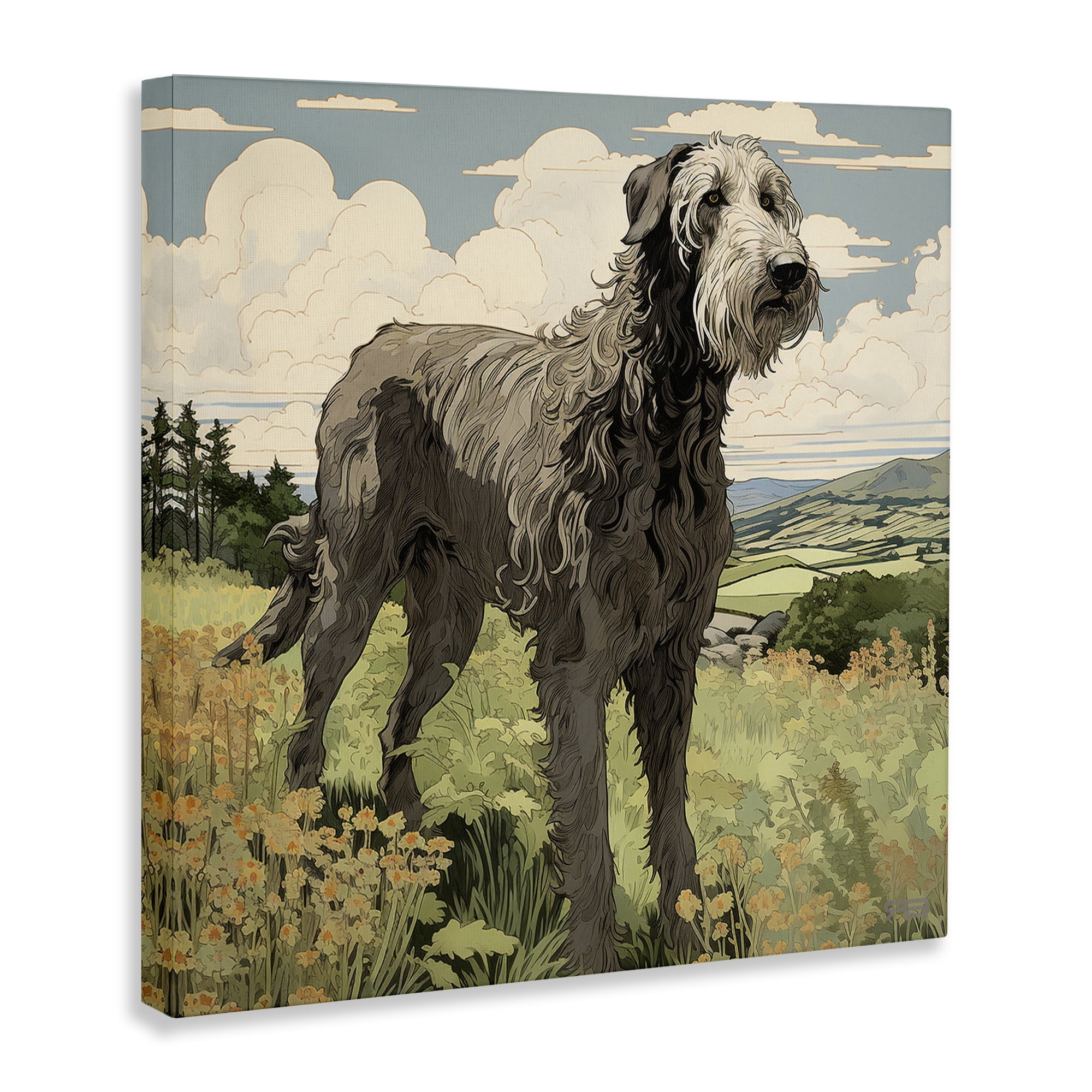 Stupell Industries Countryside Landscape Dog Landscape Painting Gallery Wrapped Canvas Art Print Wall Art, 30 x 30