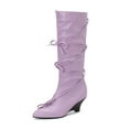 thumbnail image 5 of YLYL Women's Knee High Boots Bows Stacked Heel Pointed Toe Wedge Boot with Zipper, 5 of 9