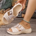 thumbnail image 4 of Samdudou Casual Sandals for Women Summer Open Toe Slip On Slides Woven Raffia Strap Texture Metal Buckle Detail Outdoor Walking Shoes Chic Beach Vacation Slippers Ladies, 4 of 9