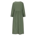 thumbnail image 5 of Aueoeo Dresses with Long Sleeves, Women's 3/4 Sleeve Dress 2023 Casual High Waist Round Neck Midi Dress Cotton Linen Dress with Pockets, 5 of 6