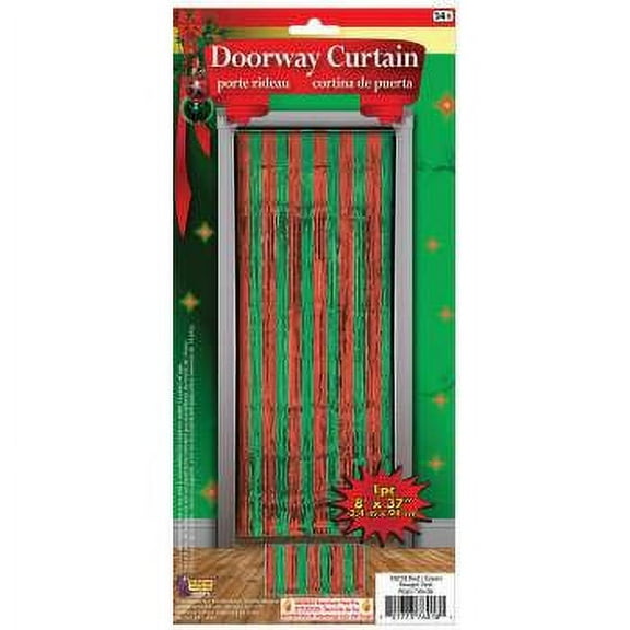TINSEL CURTAIN - RED & GREEN