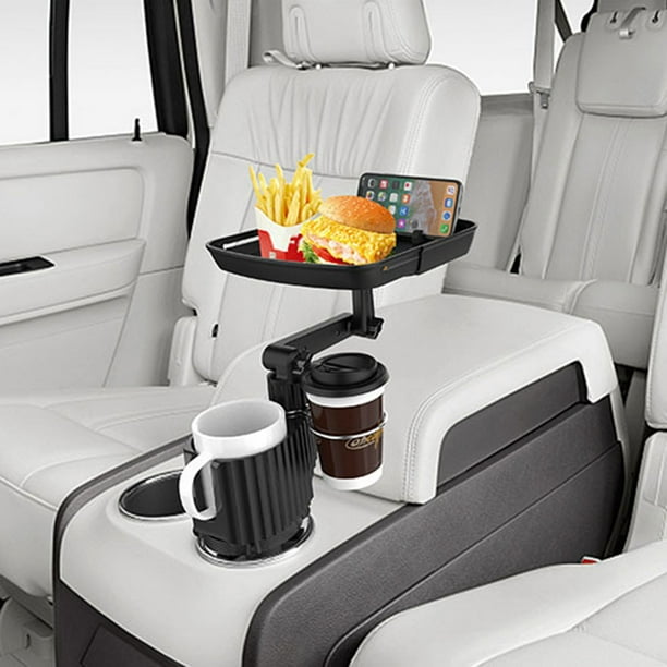 Jinveno Car Food Square Swivel Tray - Adjustable Convenient Storage Tray  with Cup Holder 